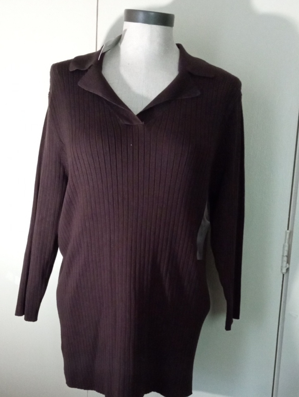 Emma James Ribbed Knit Long Sleeve V-Neck Tunic Sweater XL NWT